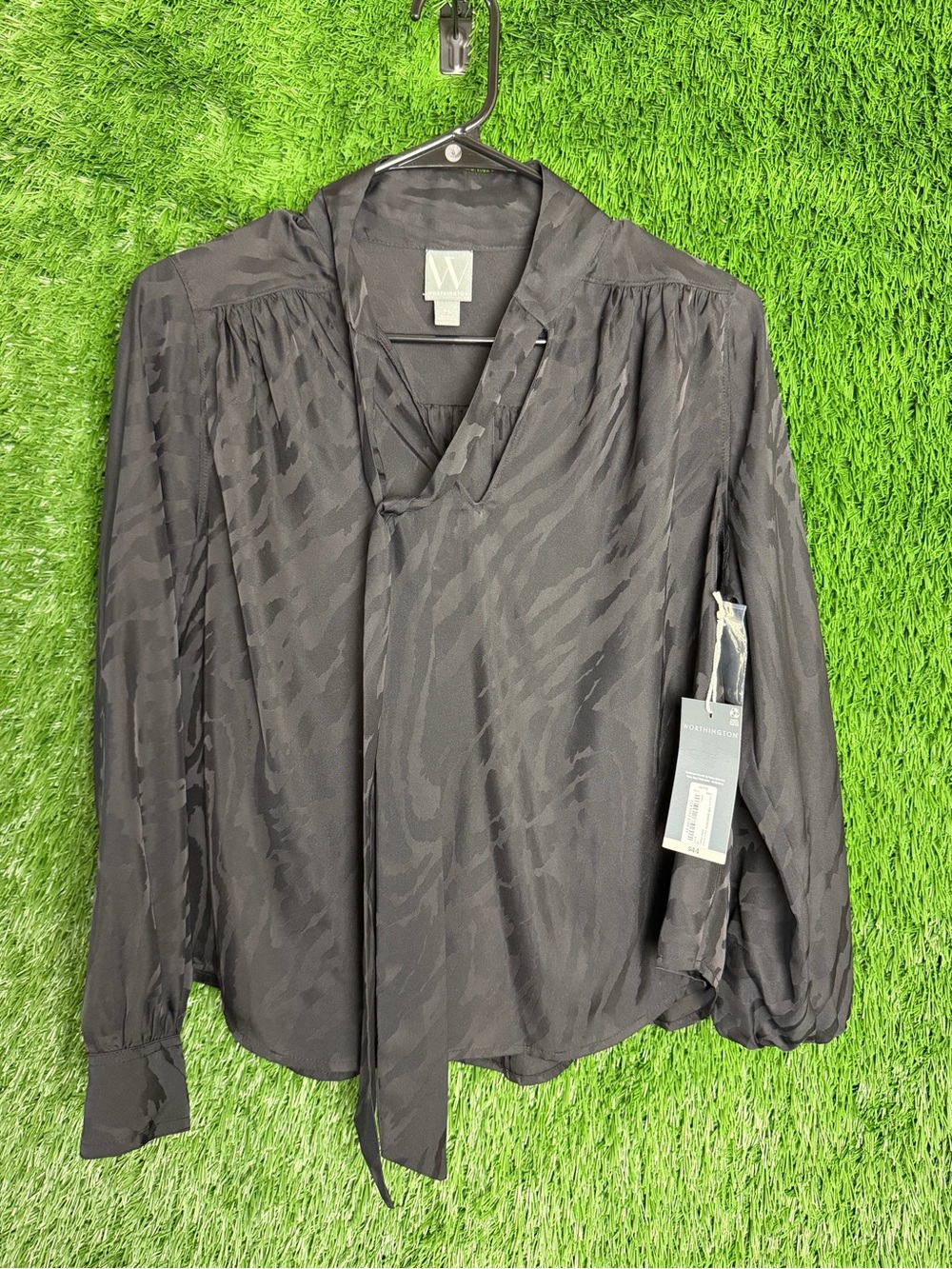 Worthington Black Tie-Neck Long Sleeve Blouse